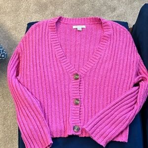 American Eagle Pink Ribbed Button-Up Cardigan